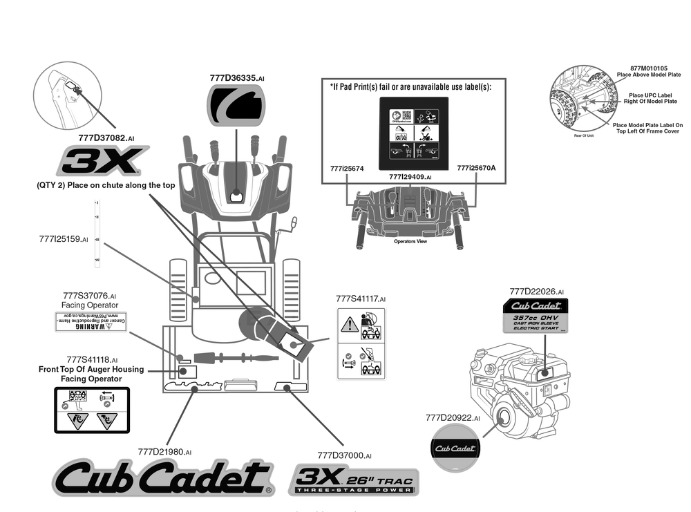 Label Map Diagram and Parts List for 3X26-INCHTRAC (31AH7DVX710)(2022) Cub Cadet Snow Blower